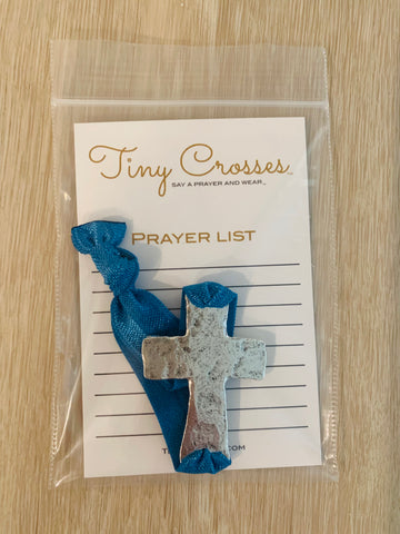 SILVER: Nautical Blue Tiny Crosses Prayer Bracelet