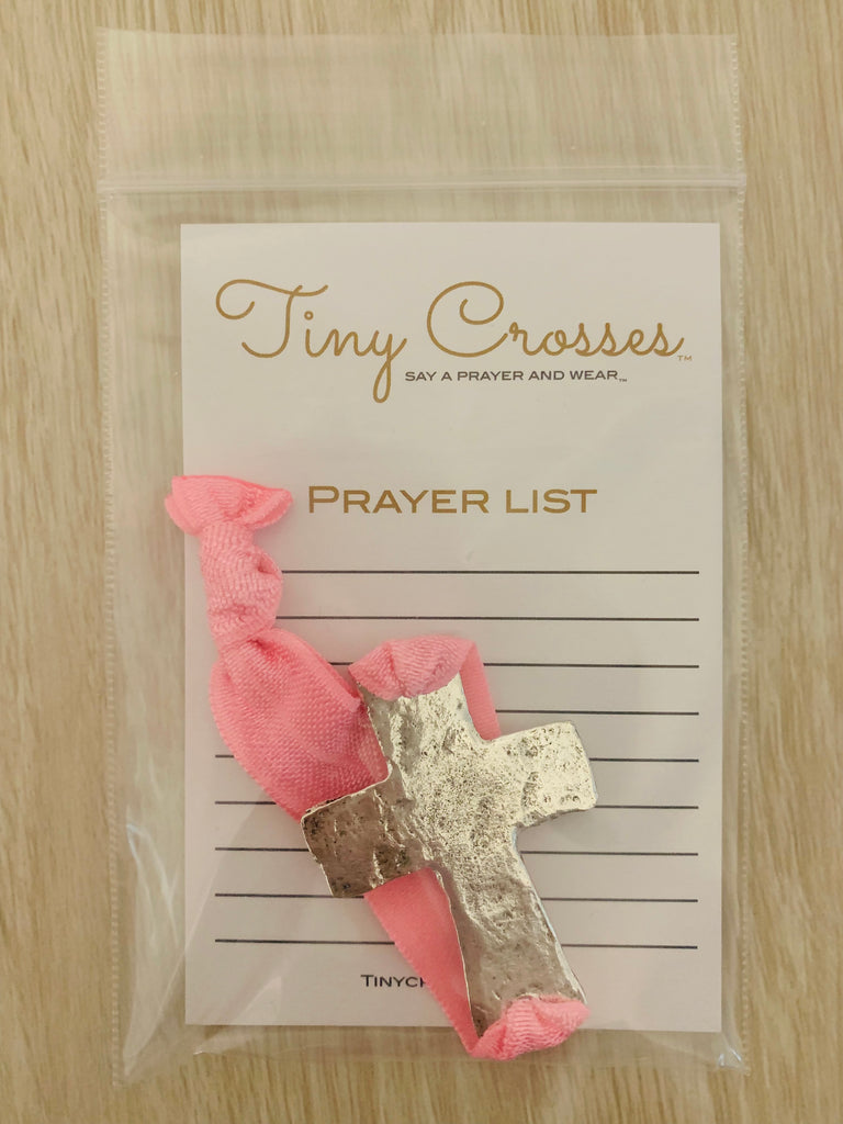 SILVER: Light Pink Tiny Crosses Prayer Bracelet