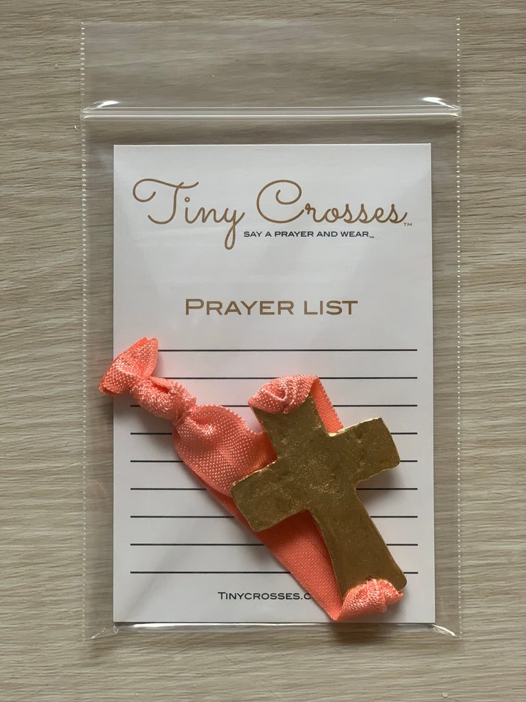 GOLD: Light Coral Tiny Crosses Prayer Bracelet