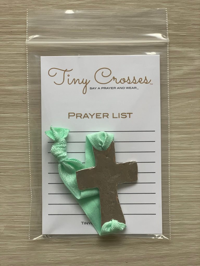 SILVER: Pastel Green Tiny Crosses Prayer Bracelet