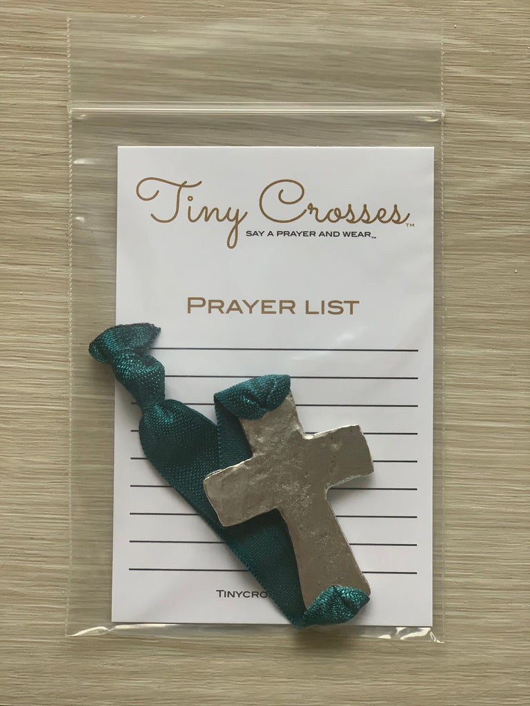 SILVER: Teal Tiny Crosses Prayer Bracelet