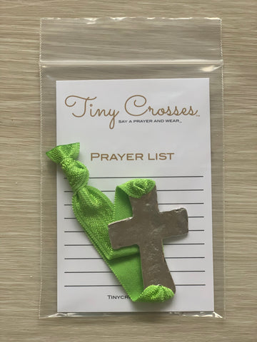 SILVER: Apple Green Tiny Crosses Prayer Bracelet