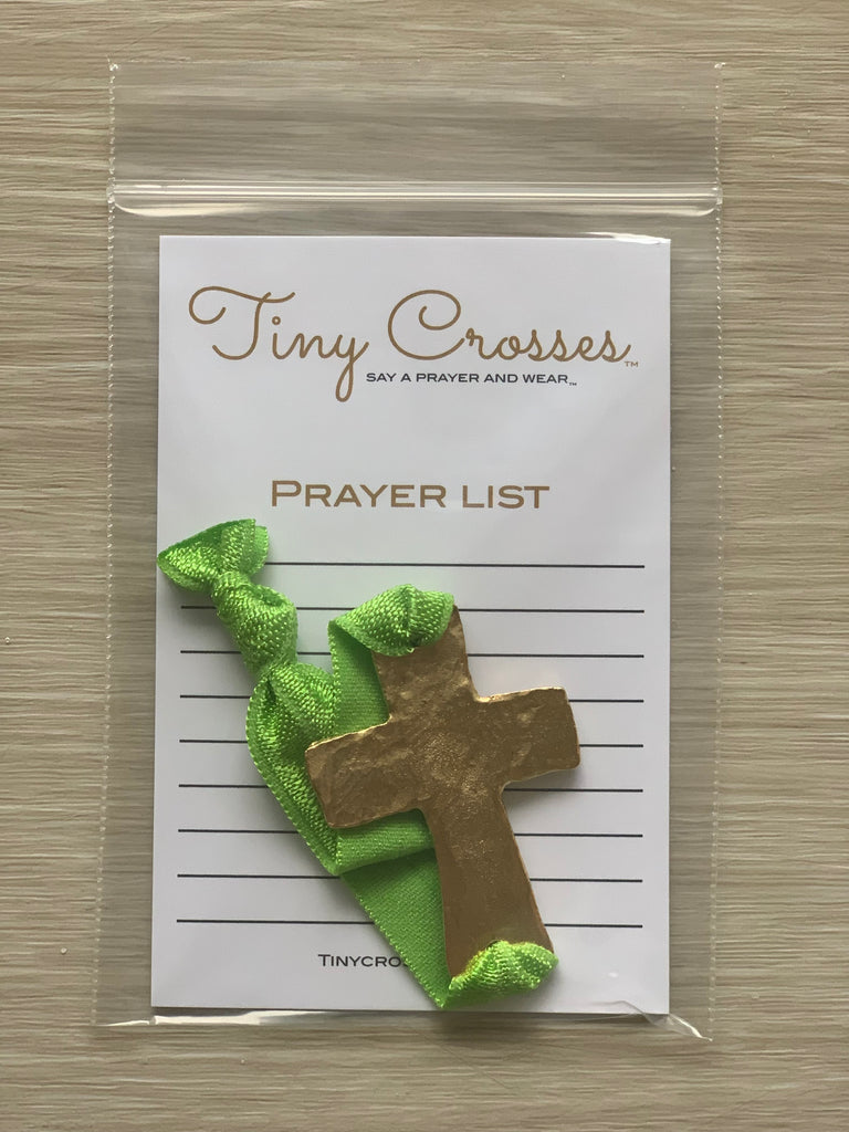 GOLD: Apple Green Tiny Crosses Prayer Bracelet