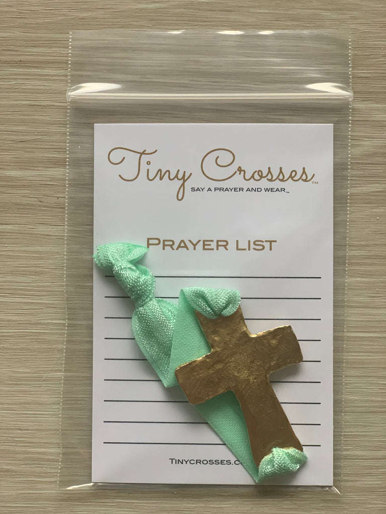 GOLD: Pastel Green Tiny Crosses Prayer Bracelet